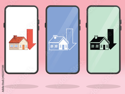 Smartphone House Arrow Down Asset Depreciation