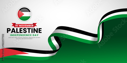 Palestine independence day banner background with waving ribbon flag