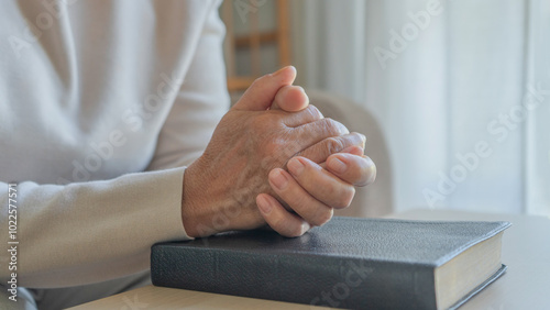 Quadro su tela Adult woman praying to god and reading bible