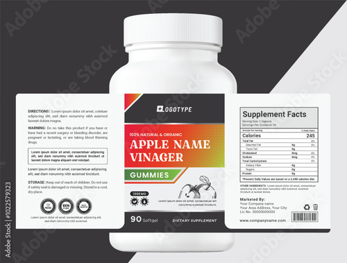 Create an eye-catching apple cider vinegar supplement label and packaging that conveys vitality, health, and energy.