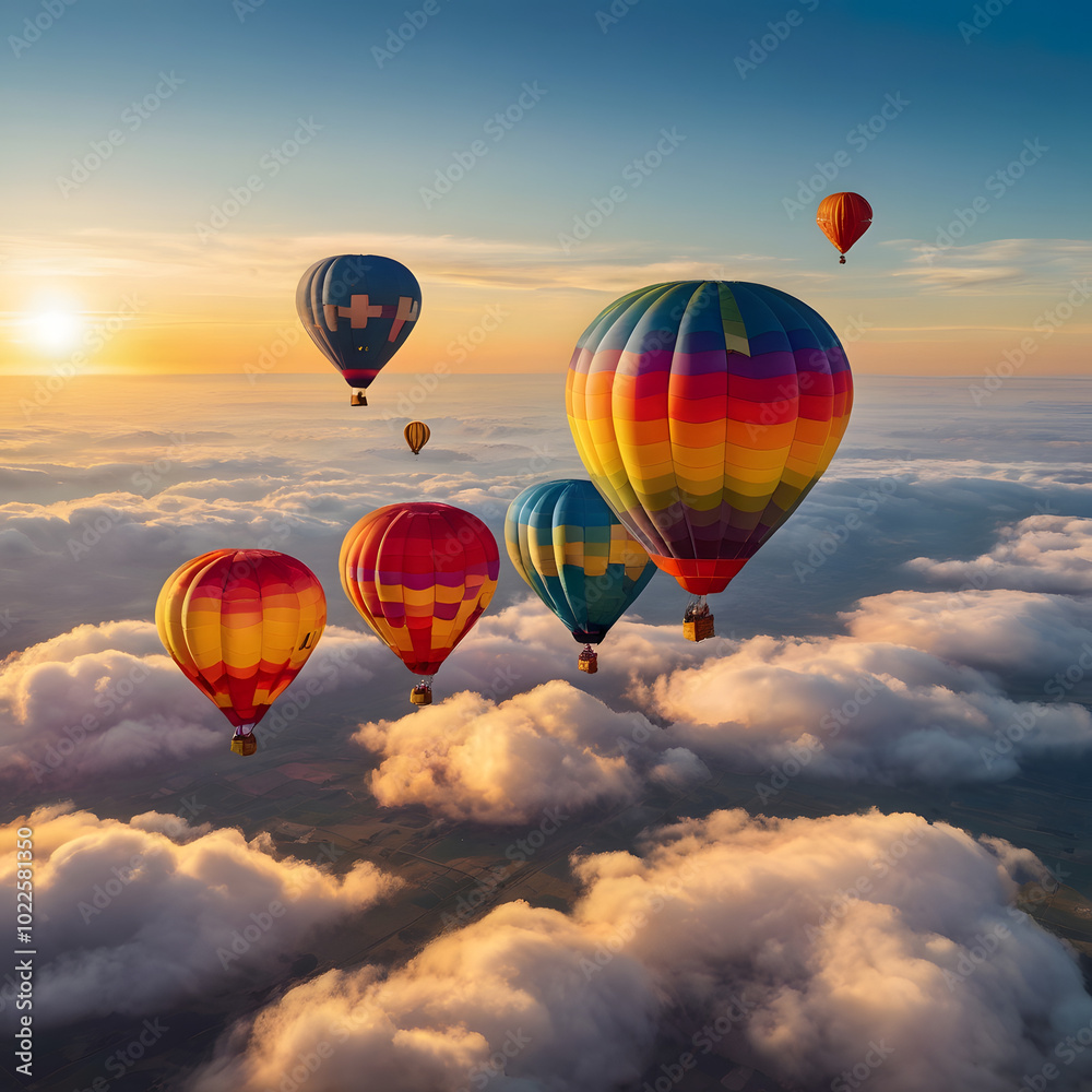 Hot Air Balloons Floating at Sunrise Hot Air Balloons Floating at Sunrise