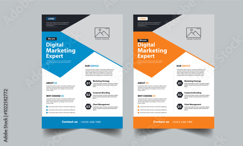 Corporate flyer design template with 2 color design concept layout
