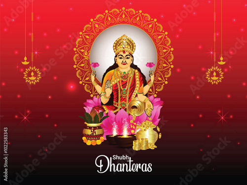 Happy dhanteras celebration with gold coin pot