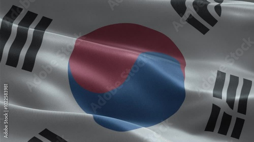 South Korea National Flag Country Banner Texture Fabric Waving 3D Loop Animation.