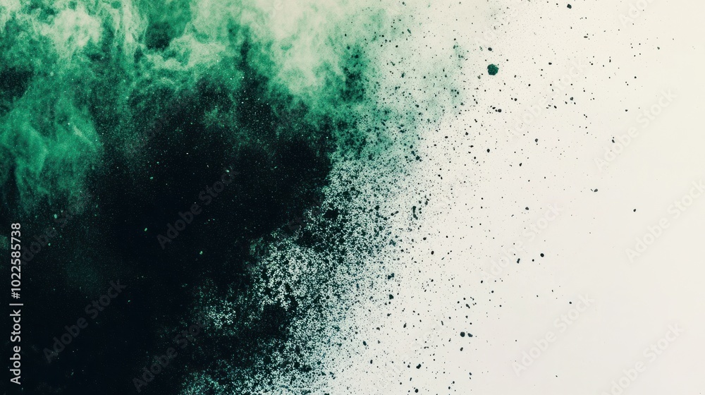 Abstract image of green and black smoke or powder dispersing on a light background. Abstract image of green and black smoke or powder dispersing on a light background.