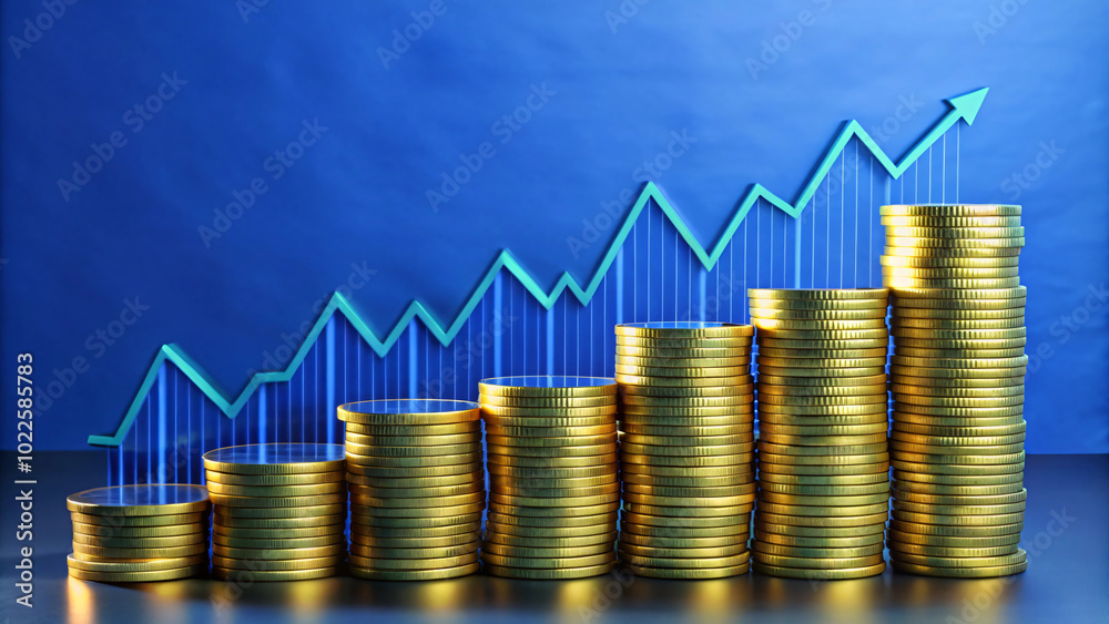 Coins on a chart showing market trends Coins on a chart showing market trends
