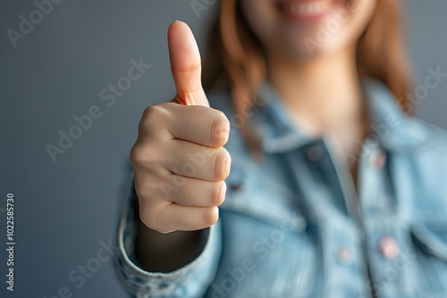 Wallpaper Mural Thumbs Up Hand Gesture with Smile and Denim Jacket Torontodigital.ca