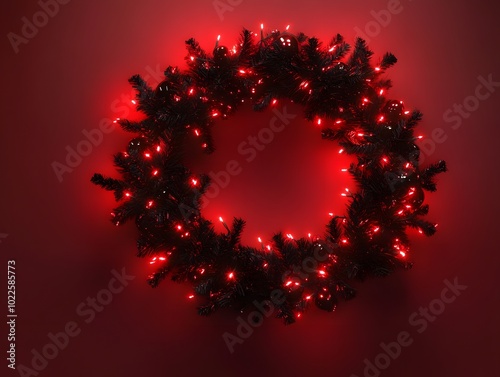 A festive Christmas wreath adorned with vibrant red lights, perfect for holiday decor and seasonal celebrations.