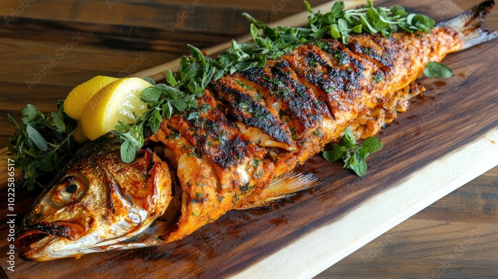 Grilled Fish with Herbs and Lemon Garnish Grilled Fish with Herbs and Lemon Garnish