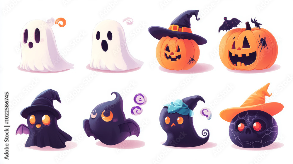 Cute, spooky Halloween designs! Think cartoon ghosts, pumpkins, and bats. There's a witch hat, candy, and even monster characters. Cute, spooky Halloween designs! Think cartoon ghosts, pumpkins, and bats. There's a witch hat, candy, and even monster characters.