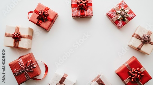 Colorful Gift Boxes Featuring Red and White Designs