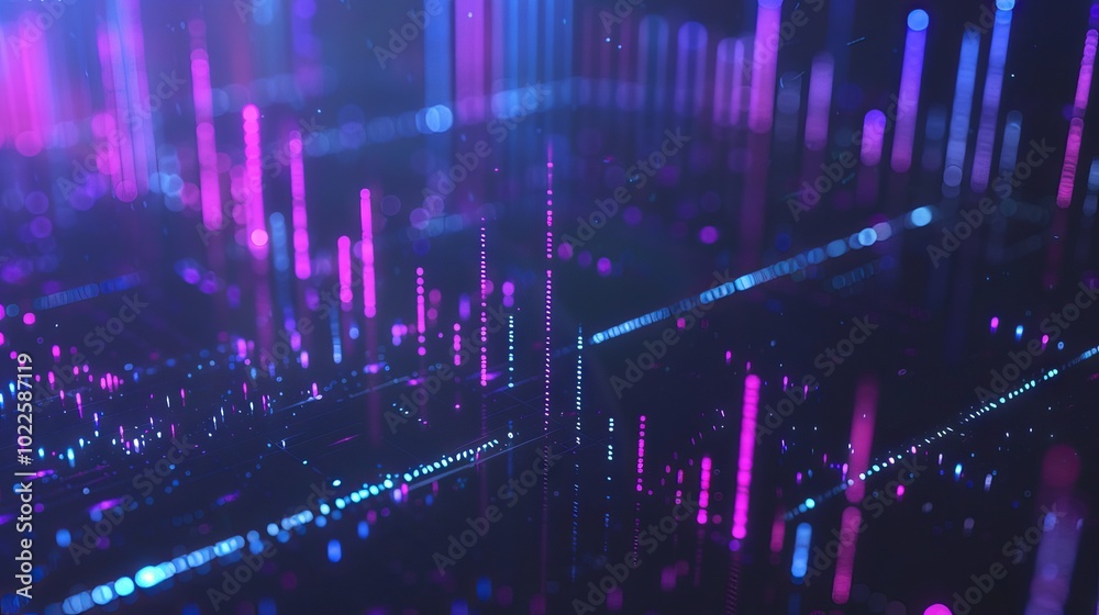 Futuristic 3D render of stock market and fintech forex concept with blurry blue digital charts on dark blue background, highlighting financial data analysis and technology Futuristic 3D render of stock market and fintech forex concept with blurry blue digital charts on dark blue background, highlighting financial data analysis and technology