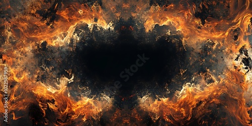 Abstract black background with burning flame borders in orange