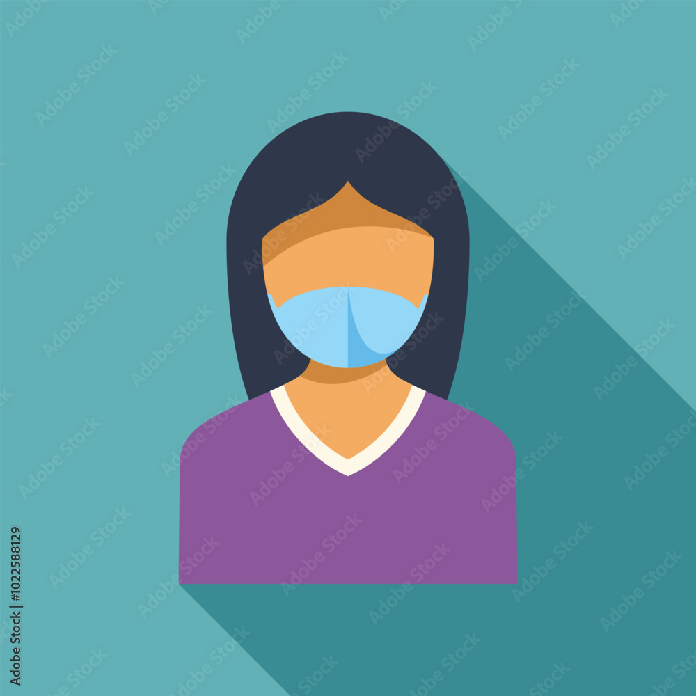 Icon of a young woman wearing a protective face mask, promoting safety and health during pandemics Icon of a young woman wearing a protective face mask, promoting safety and health during pandemics