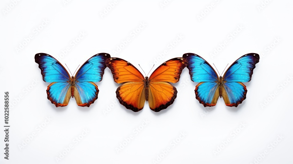 Three Butterflies on a White Background