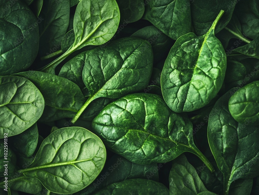 A close-up of spinach leaves showing their natural texture and vibrant color