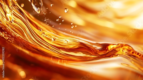 Flowing yellow and golden themed oil waves, abstract background of liquid