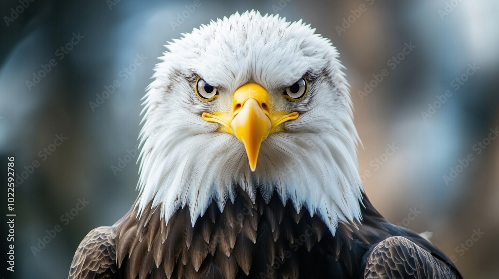 Bald eagle portrait, fierce gaze, detailed feathers, natural background Bald eagle portrait, fierce gaze, detailed feathers, natural background