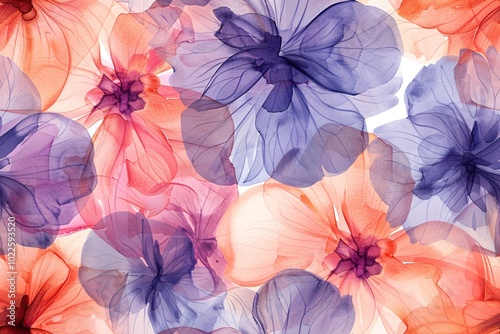 Delicate floral watercolor repeating design in gentle pastel hues, ideal for beauty items or other applications.