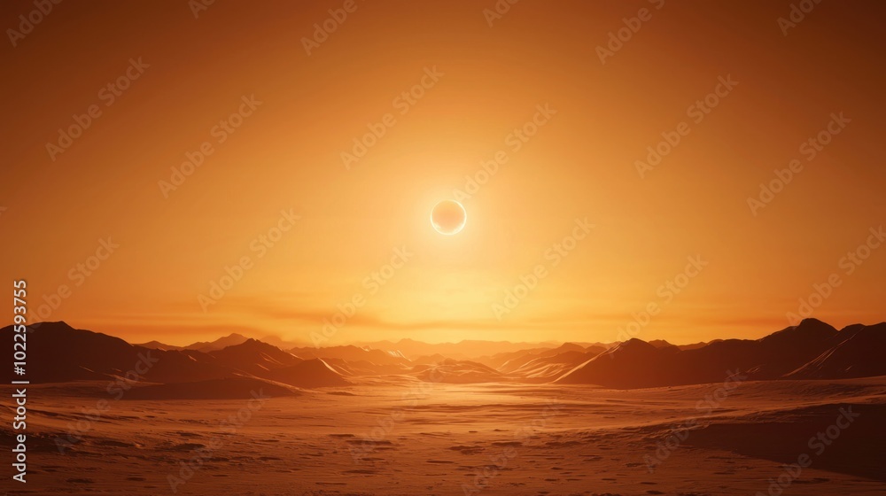 Naklejka premium A futuristic spacecraft landing on a distant planet, with a dramatic sunset casting colorful shadows