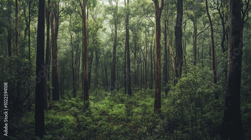 A dense forest filled with native trees thriving in their natural habitat, surrounded by wildlife