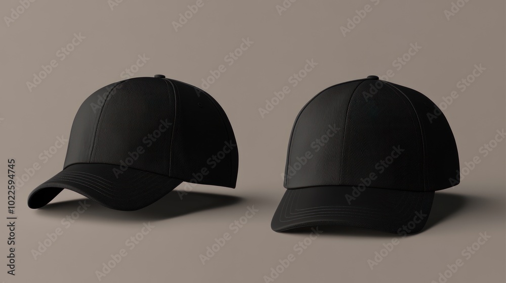 Two Black Baseball Caps Mockup Two Black Baseball Caps Mockup