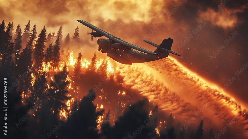 Naklejka premium Wildfire and Forest Fire - Intense Flames, Destruction, and Smoke in Nature's Inferno Captured with Dramatic Imagery of Burning Trees and Landscapes