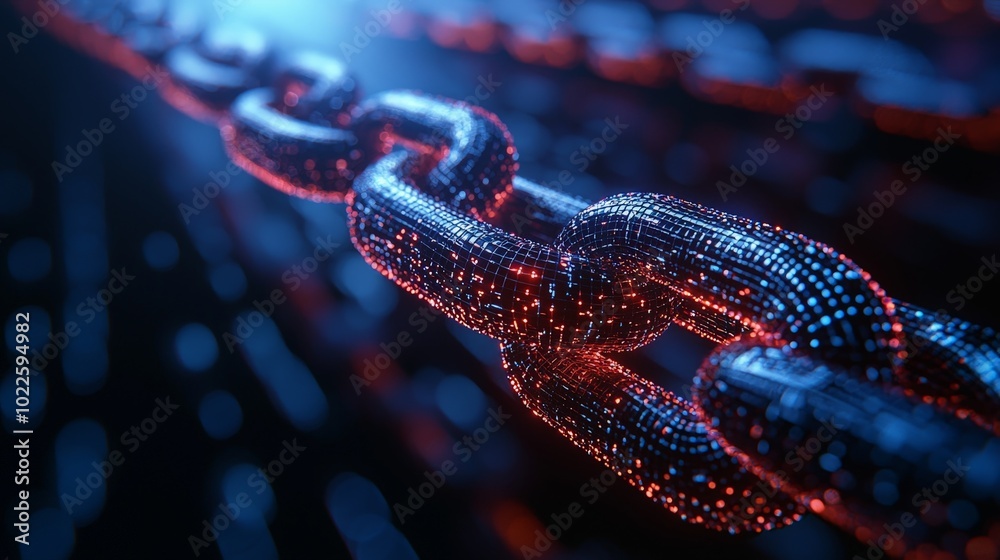 A digital representation of a glowing chain, symbolizing connectivity and technology. A digital representation of a glowing chain, symbolizing connectivity and technology.