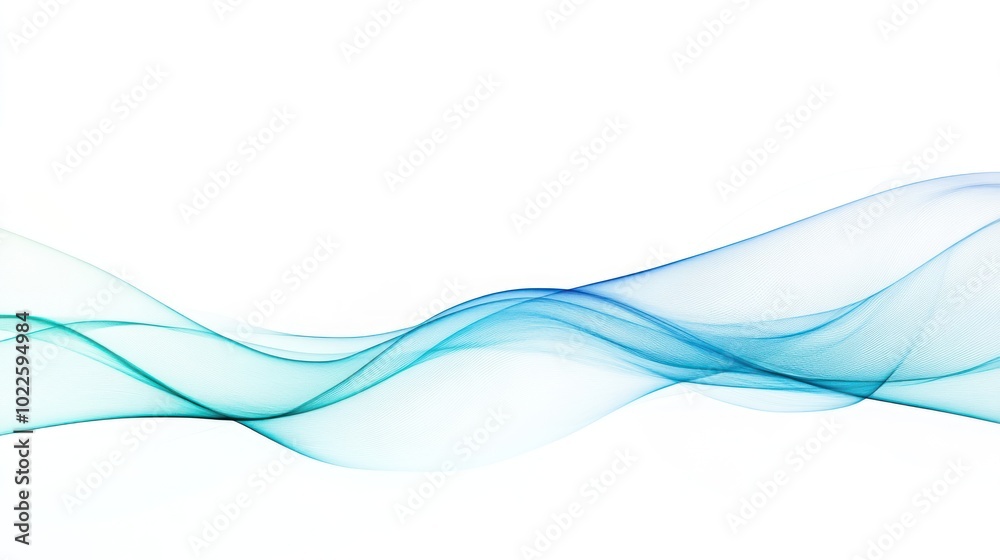 Fototapeta premium Abstract waves in blue and teal on a white background, conveying fluidity and motion.