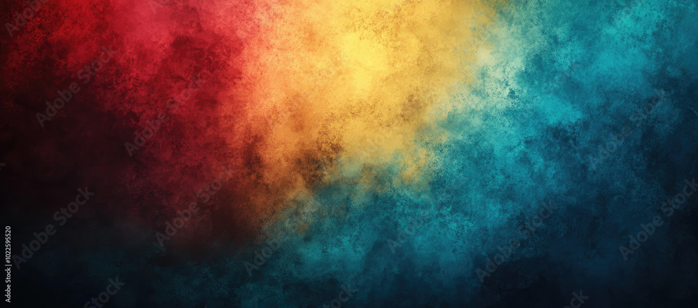 Abstract textured gradient background blending vibrant red, yellow and blue tones with soft grunge effect Abstract textured gradient background blending vibrant red, yellow and blue tones with soft grunge effect