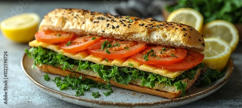 Fresh and Delicious Tomato and Cheese Sandwich on a Plate