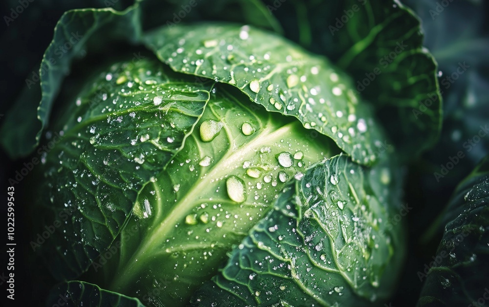 A head of cabbage with droplets of water, freshly washed and ready to prepare A head of cabbage with droplets of water, freshly washed and ready to prepare