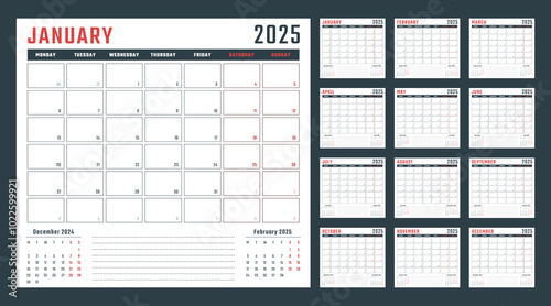 2025 year calendar, calendar design for 2025 starts monday