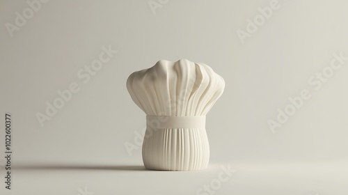 Chef's professional white hat on white screen, shadow of the hat on screen, food and work clothes uniform