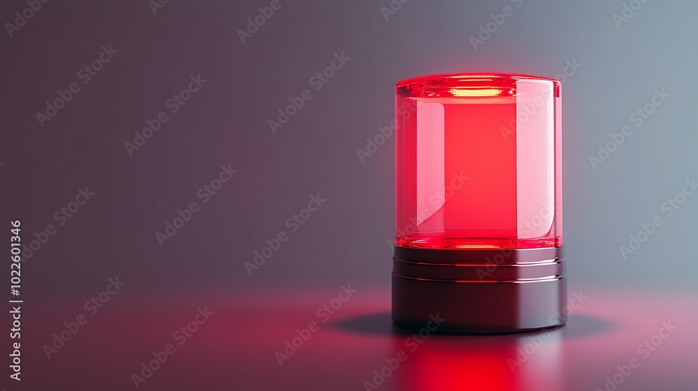 Red emergency light turned on with shadowed background, glowing red light on screen