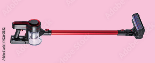 new modern ai high technology luxury beautiful electronic product design Ferrari red and black color air fryer Dyson vacuum cleaner on white background for house and restaurant