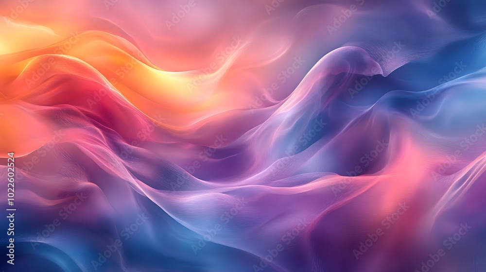 Obraz premium Colorful glowing waves abstract background, fabric like blue and orange hues, 3d render graphical design