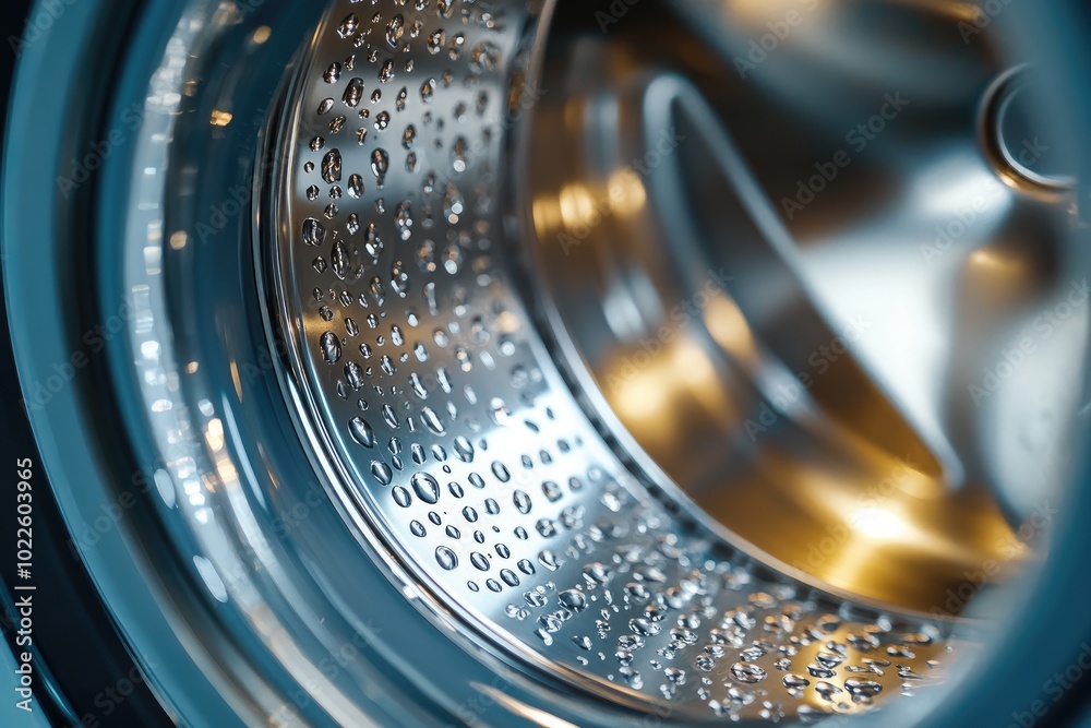 Close-up of water droplets on a washing machine drum. This image is perfect for showcasing the cleaning power of washing machines. Close-up of water droplets on a washing machine drum. This image is perfect for showcasing the cleaning power of washing machines.