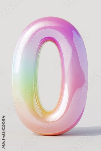 A playful 3D front view of the number 0 with smooth rounded edges and bright pastel colors, evoking fun and learning, making it ideal for childrens educational tools.