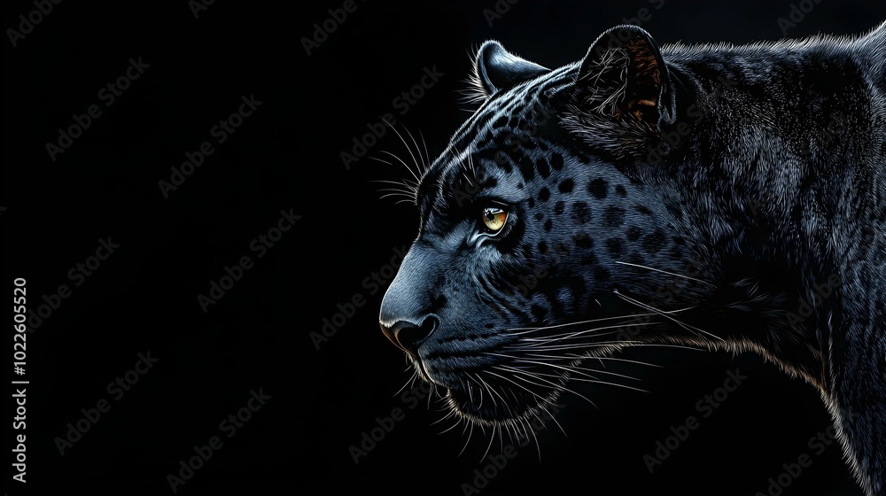 Close up of Head Jaguar with black background, copy pace Close up of Head Jaguar with black background, copy pace