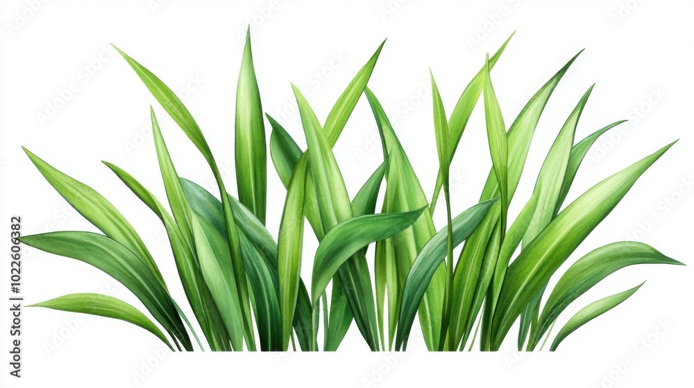 Obraz premium Vibrant green grass, white isolated background. Fresh grass and green concept.