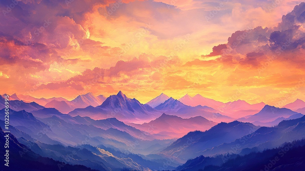 Beautiful sky and mountains landscape at sunset Beautiful sky and mountains landscape at sunset