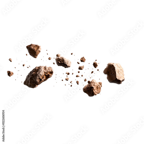 Flying Rocks in Midair Against a Transparent Background