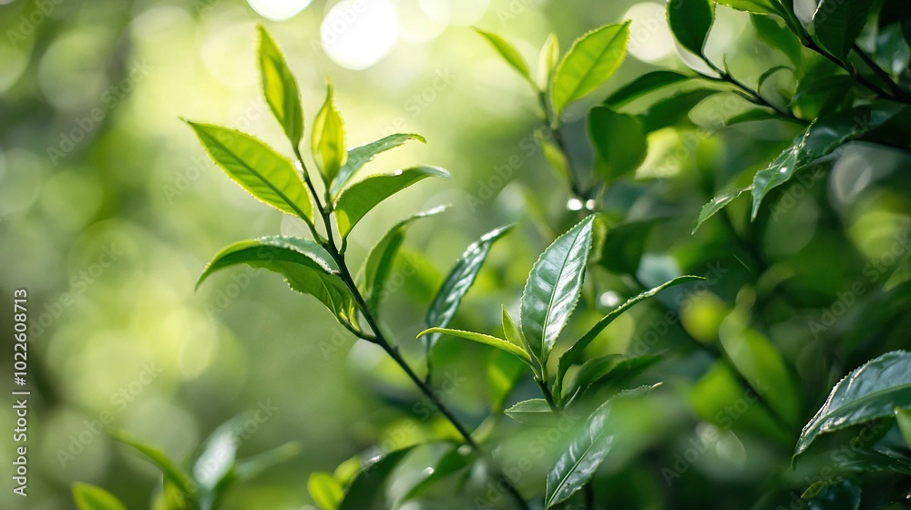Green tea tree leaves field young tender bud herbal Green tea tree in camellia sinensis organic farm. Close up Fresh Tree tea plantations mountain green nature in herbal farm plant background morning Green tea tree leaves field young tender bud herbal Green tea tree in camellia sinensis organic farm. Close up Fresh Tree tea plantations mountain green nature in herbal farm plant background morning
