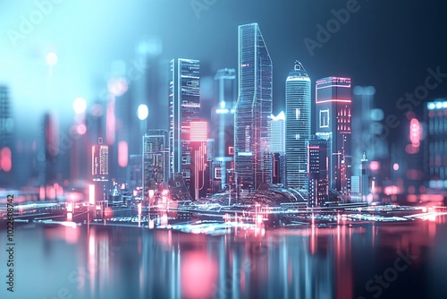 Wallpaper Mural 7. AI-controlled metropolis, digital architecture, futuristic society, neon holograms Torontodigital.ca