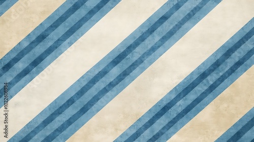 Abstract diagonal stripes pattern in blue and beige with grunge texture.