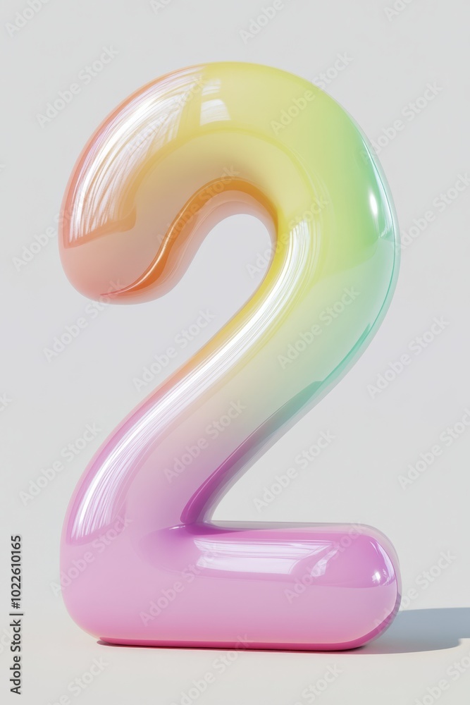 A playful 3D front view of the number 2 with smooth rounded edges and bright pastel colors, evoking fun and learning, making it ideal for childrens educational tools. A playful 3D front view of the number 2 with smooth rounded edges and bright pastel colors, evoking fun and learning, making it ideal for childrens educational tools.