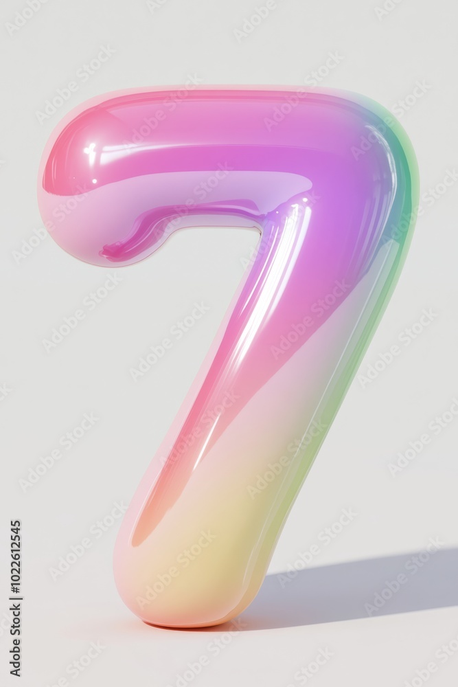 A playful 3D front view of the number 7 with smooth rounded edges and bright pastel colors, evoking fun and learning, making it ideal for childrens educational tools.