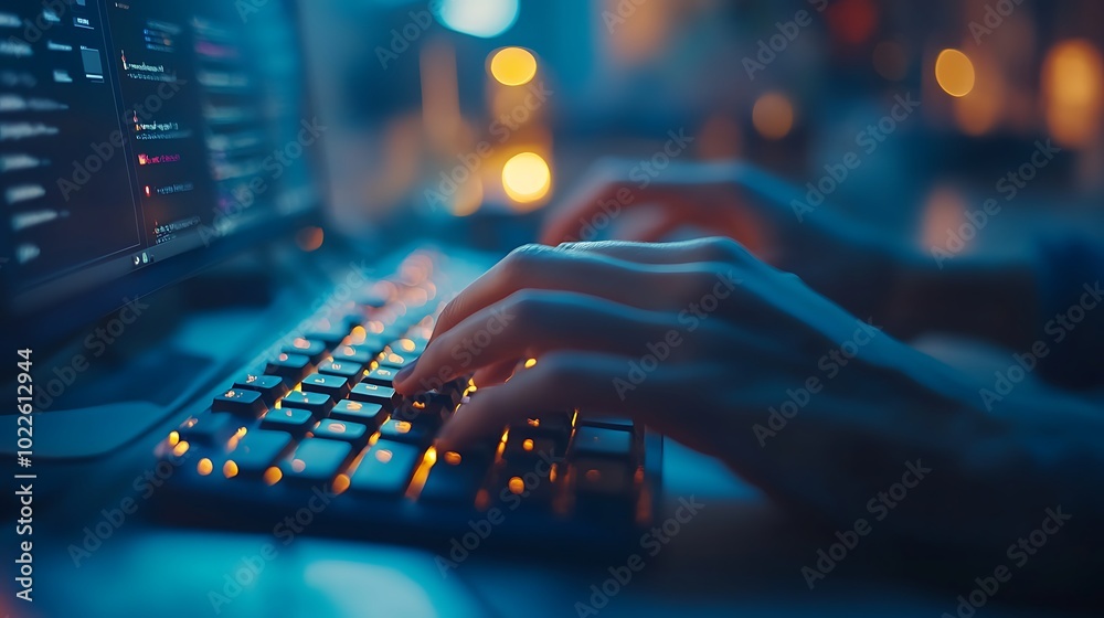 A close-up photograph of diverse hands typing on a shared office keyboard, soft light from a desk lamp creating gentle shadows, background with subtle office elements blurred, A close-up photograph of diverse hands typing on a shared office keyboard, soft light from a desk lamp creating gentle shadows, background with subtle office elements blurred,