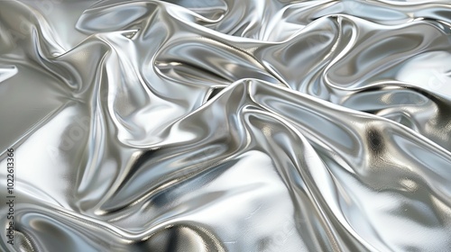 Silver Fabric Draped in Soft, Flowing Waves